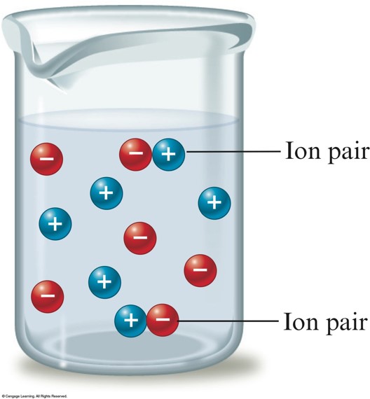 In a solution, ionic compound are separated into there individual ions. Due to their charge, from time to time, oppositely charged ions stick together to make ion pairs.