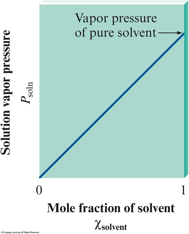 For a solution obeying Raoult's Law will show a linear relationship between mole fraction of solventand the vapor pressure of the solution.