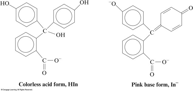 In its acidic form, phenolphthalein has three hydroxide groups whose hydrogens get removed when phenolphthalein is in a basic solution.