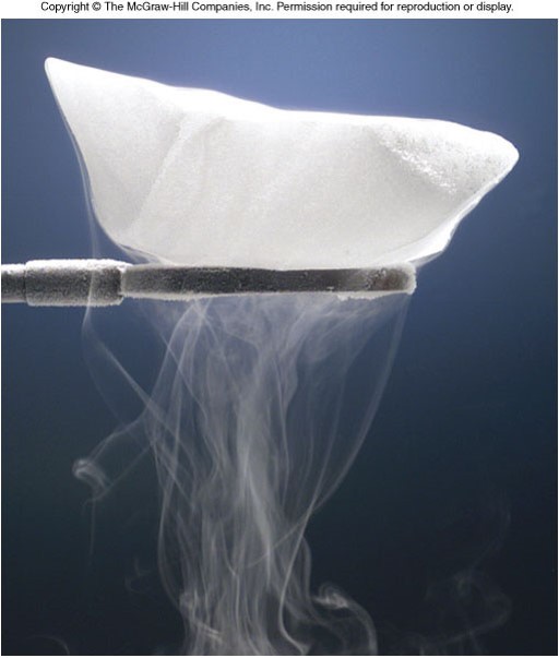 Dry ice, frozen CO2, subliming into a gaseous carbon dioxide.