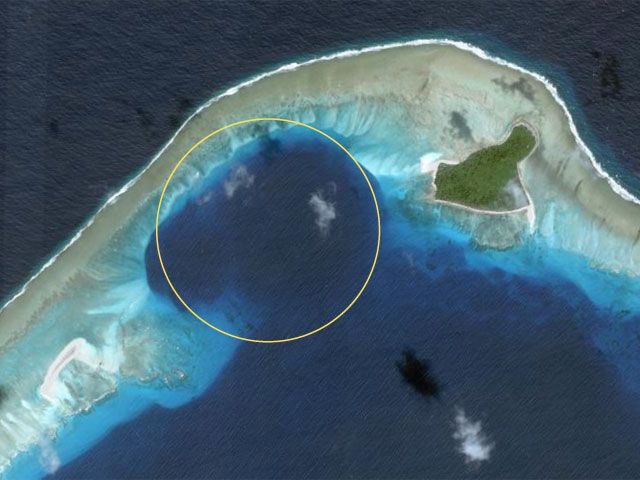 Areal photograph of the evaporated island in the Bakini Atol showing the evaporated island.