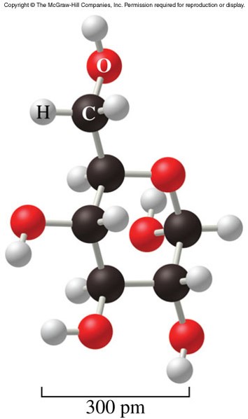A carbon molecule with alcohol groups added at four locations and two carbon atoms bridged by an oxygen atom.