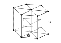 The square unit cell of a hexagonal close packed structure.