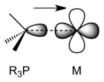 Cartoon of phosphines interactive with d-orbitals to form sigma bonds.